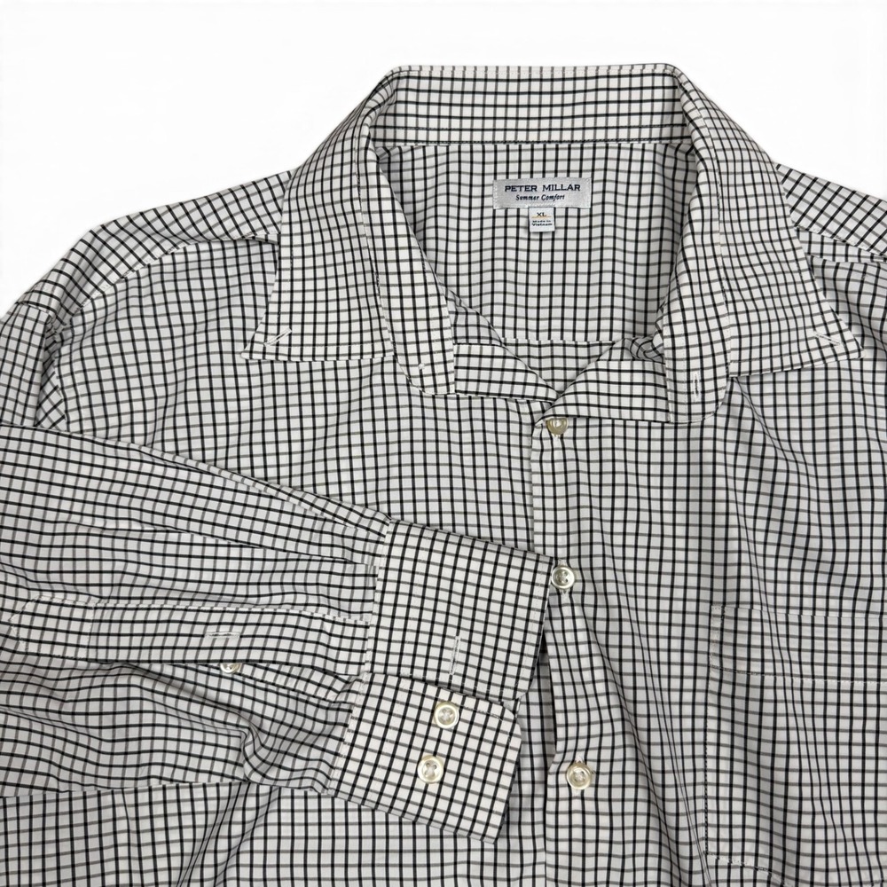 Peter Millar Summer Comfort Mens XL Black White Micro Check Performance Shirt - Picture 1 of 8